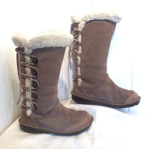 9 Sorel N1472 Taupe Leather Fur Laced Mukluks NICE